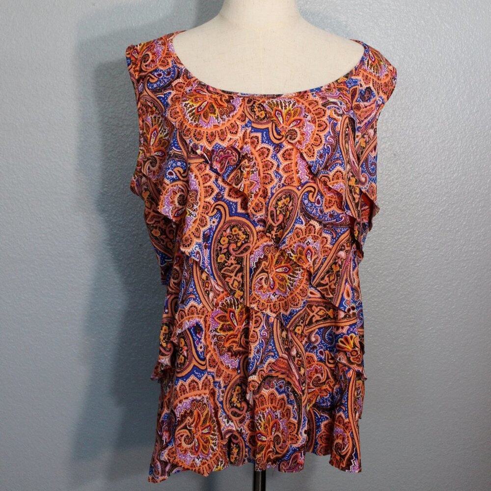 Sleeveless Boho Waterfall Front Blouse Top Size 1X